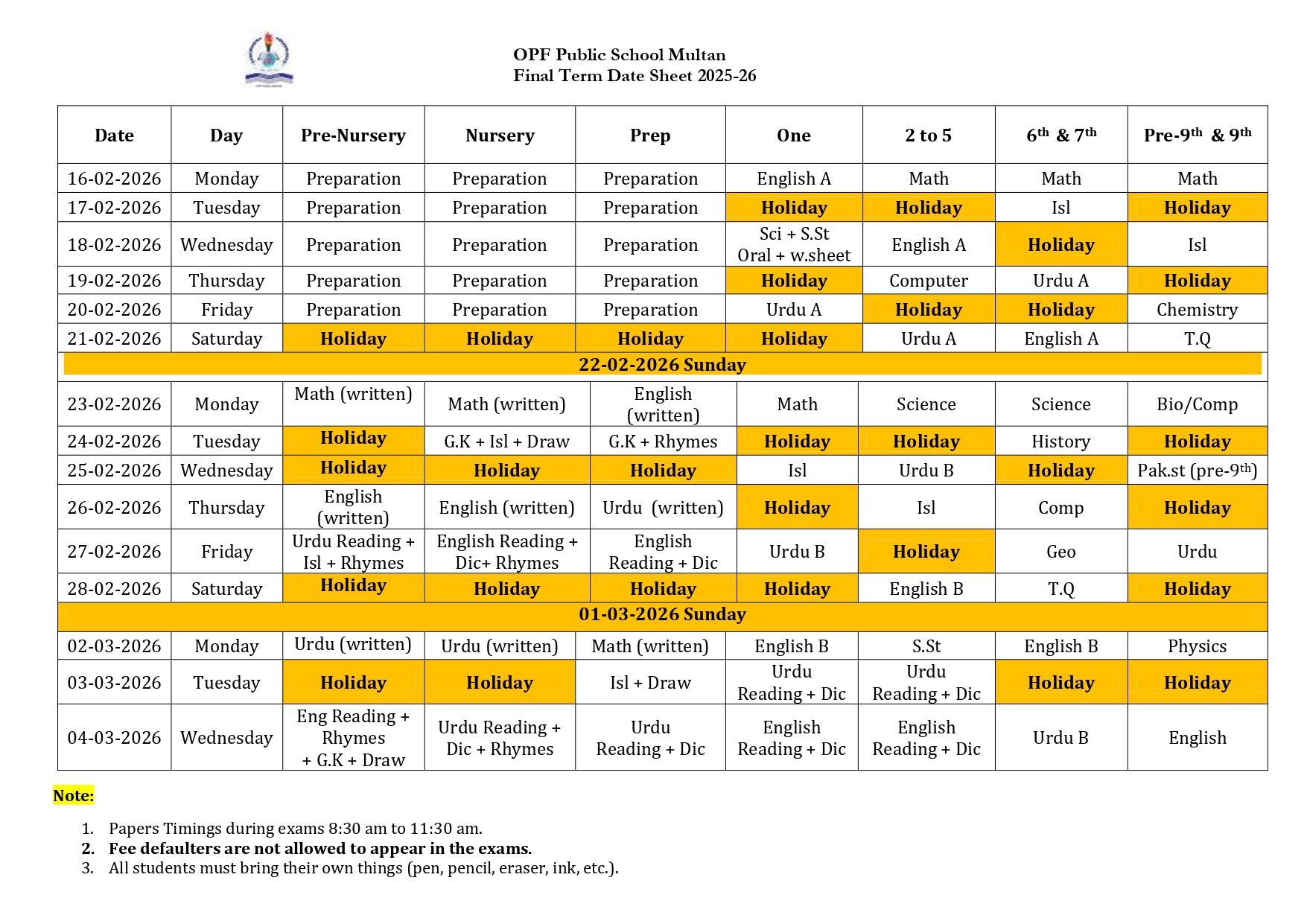Annual Term Examination 2025-26