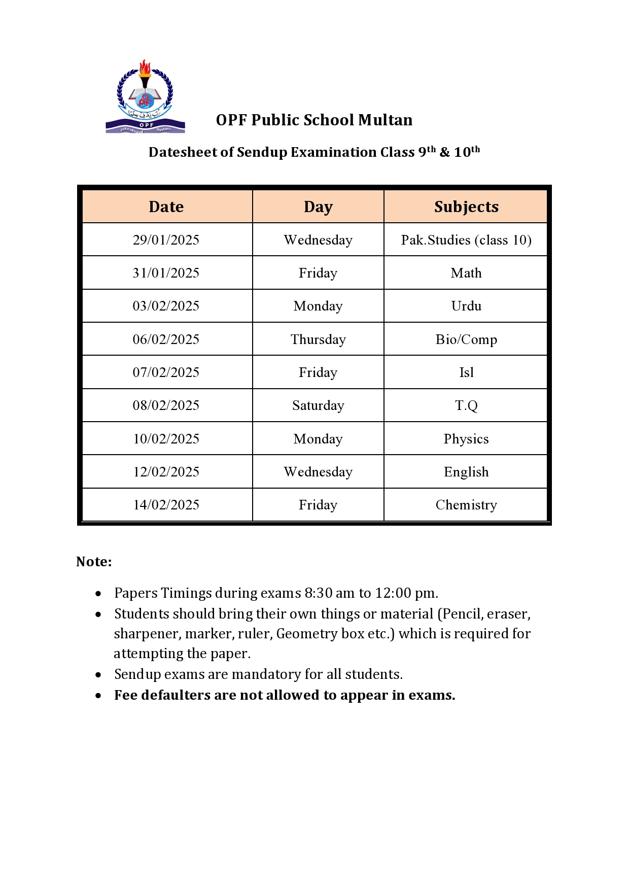 Sendup  Exams of Class 9th and 10th 2025